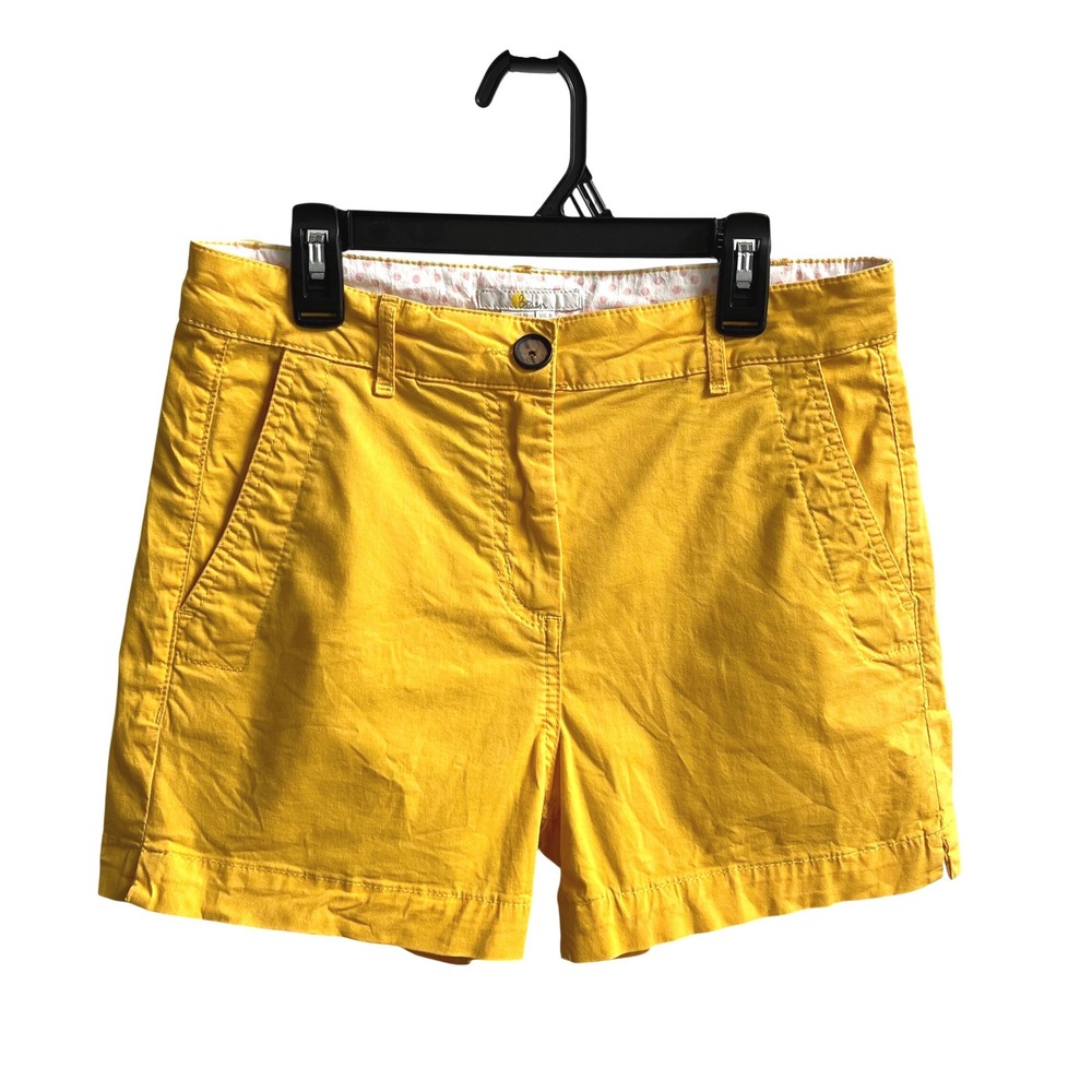 Boden Chino Shorts Women 4 Yellow Canary Preppy Coastal Mid Rise Cotton Stretch